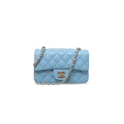 CHANEL MASTER LAMBSKIN QUILTED CRUSH FLAP LIGHT BLUE AS1116 (20*12*6cm)